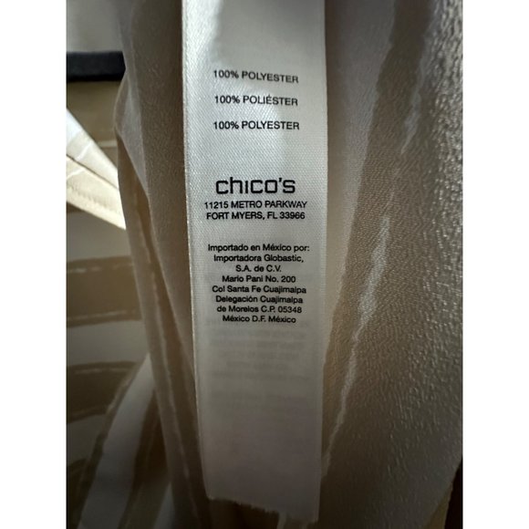 Chico’s size 3(XL/16) tan stripe cuffed 3/4 sleeve button front top - Picture 5 of 7